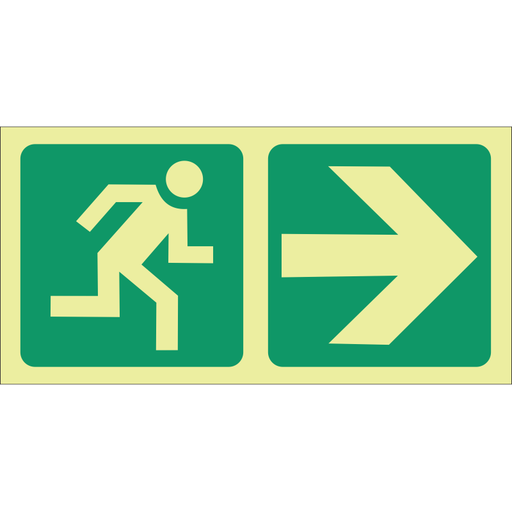 SABS Photoluminescent running man, arrow right safety sign