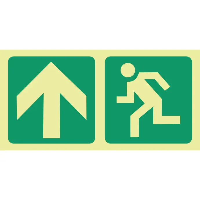 SABS Photoluminescent arrow up, running man safety sign