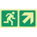 SABS Photoluminescent running man, arrow diagonal up right safety sign