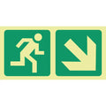 SABS Photoluminescent running man, arrow diagonal down right safety sign