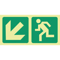 SABS Photoluminescent arrow diagonal down left, running man safety sign