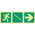 SABS Photoluminescent running man, stairs down, arrow right safety sign