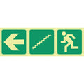 SABS Photoluminescent arrow left, stairs down, running man safety sign