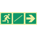 SABS Photoluminescent running man, stairs up, arrow right safety sign
