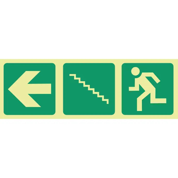 ABS Photoluminescent arrow left, stairs up, running man safety sign