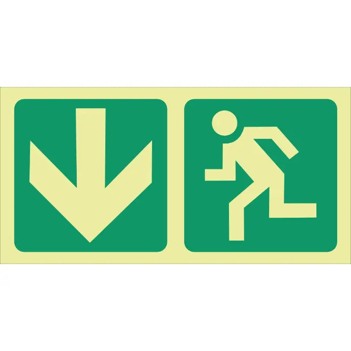 SABS Photoluminescent arrow down, running man safety sign