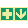 SABS Photoluminescent First aid cross, arrow down safety sign