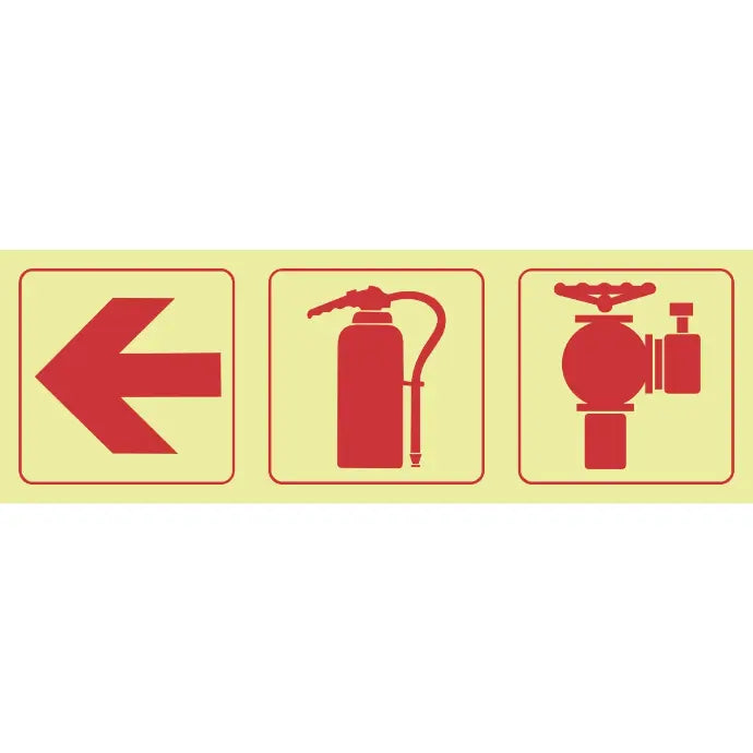 SABS Arrow left, fire extinguisher, fire hydrant photoluminescent safety sign