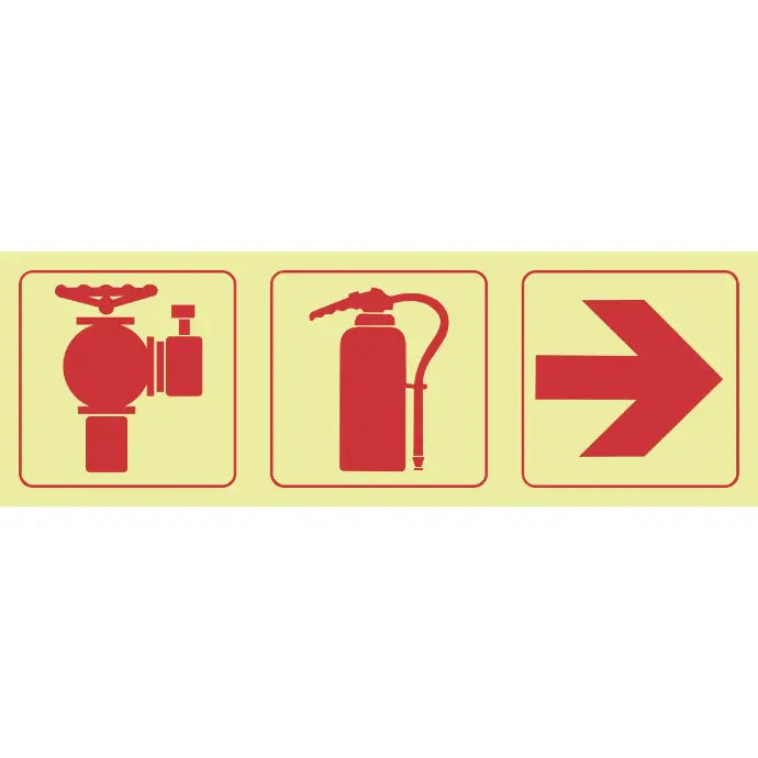SABS Fire hydrant, fire extinguisher, arrow right photoluminescent safety sign