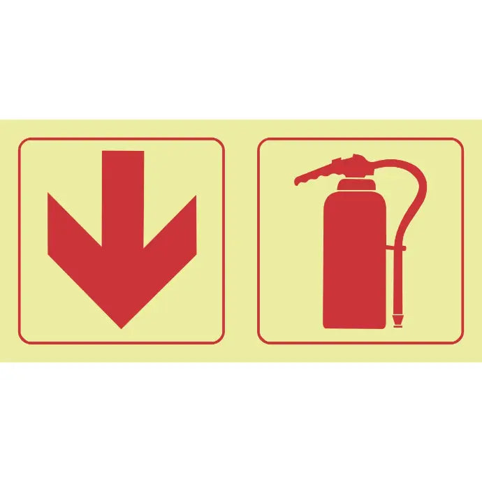SABS Arrow down, fire extinguisher photoluminescent safety sign