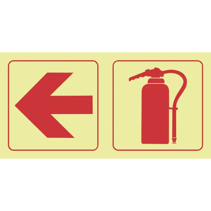 SABS Arrow left, fire extinguisher photoluminescent safety sign