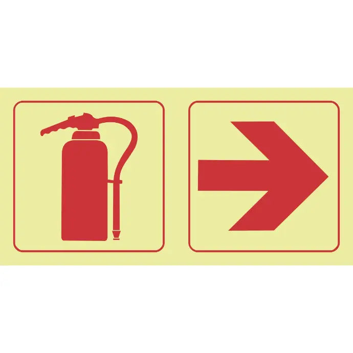 SABS Fire extinguisher, arrow right photoluminescent safety sign