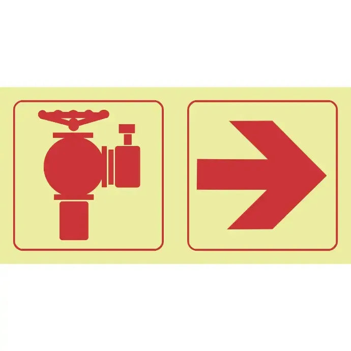 SABS Fire hydrant, arrow right photoluminescent safety sign