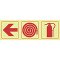SABS Arrow left, fire hose reel, fire extinguisher photoluminescent safety sign