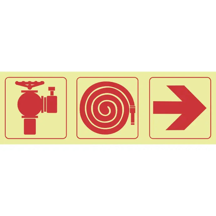 SABS Fire hydrant, fire hose reel, arrow right photoluminescent safety sign